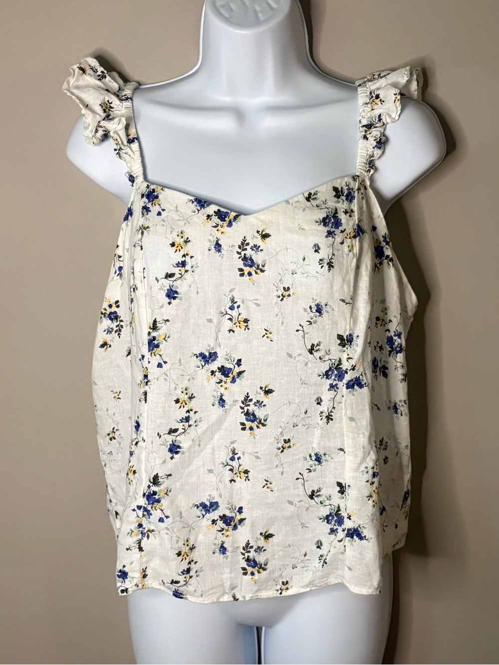Philosophy Linen Blend Floral Ruffle Sleeveless Blouse Top Feminine Women’s L